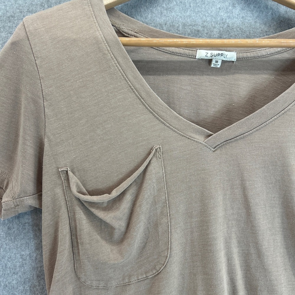 Z Supply V Neck Pocket Tee Short Sleeve Casual Shirt Top Tan Womens Medium Brown - Picture 3 of 10